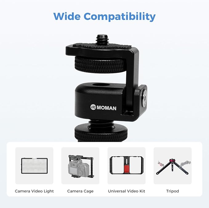 Moman Ball Head Cold Shoe Mount 1/4" Mini Adapter BH02 with 1/4"-20 Thread for Camera Microphone LED Video Light Monitor, 1-Pack
