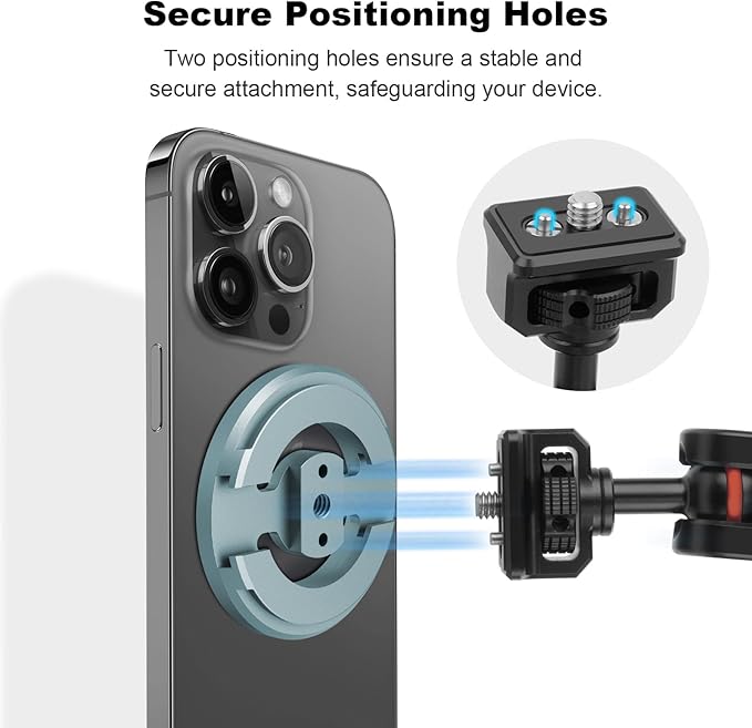 cametv Magnetic Phone Tripod Mount Adapter with 1/4" Screw Holes & Cold Shoe, Aluminum Magnetic Tripod Mount Compatible with iPhone 16/15/14/13/12 Pro Max, Magsafe Case, Selfie Stick (74004)