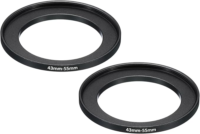 PATIKIL 43mm-55mm Metal Step Up Ring, 2 Pack Camera Lens Filter Adapter Ring Aluminum Filter Adapter Ring for Camera Lenses Hood, Black