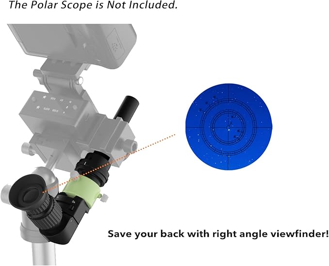 Right Angle Viewfinder with Adapter for Polar Scope, Built-in Diopter and 360°Rotating with 1X - 2X Magnification for A Comfortable View When Doing Polar Alignment