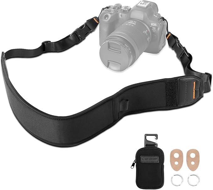 K&F Concept Camera Neck Strap for Photographers, Soft Neoprene Adjustable Shoulder Belt with Zipped Pockets