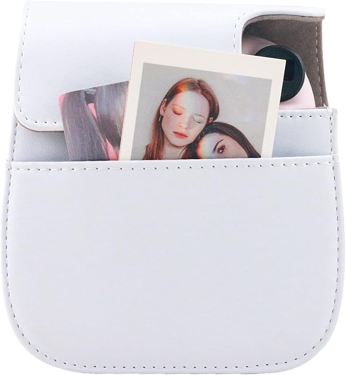 Frankmate Protective Case Compatible with Fujifilm Instax Mini 12 11 9 8 Instant Film Camera with Pocket and Adjustable Strap (White)