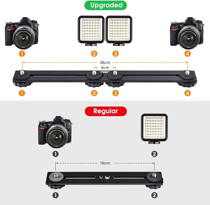 UTEBIT 11 inch Flash Bracket, Long Dual Camera Mount Flash Bracket Extension Bar with 1/4“ Hot Shoe, Straight Flash Brackets 1/4- 3/8 Thread Hole Tripod Mount for Camera/LED Light/Microphone