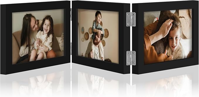 decorUhome Triple 6x4 Picture Frame Horizontal, Engineered Wood Trifold Photo Frame with Plexiglass for Tabletop Display, 6x4, Black