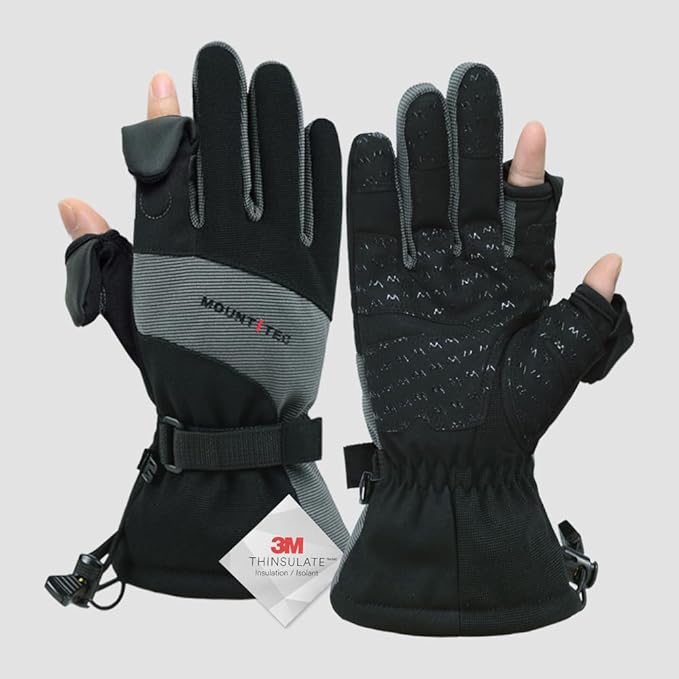 MOUNT TEC Men's Flexible Ideal for Ice Fishing,Photography,Hunting Gloves with 3M Thinsulate Waterproof Windproof Touchscreen Gloves