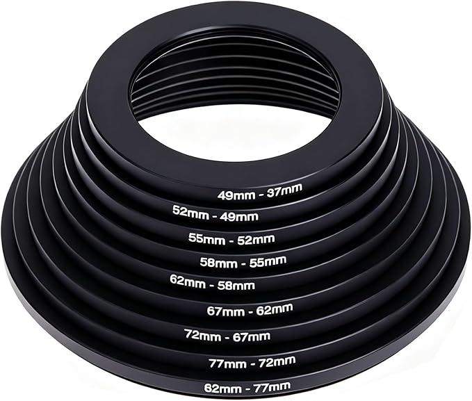 82mm-37mm Step Down Lens Filter Adapter Ring, Camera Lens Filter Metal Stepping Rings Kit Black Compatible 82mm Lens to 37mm UV/ND/CPL Filters Threaded Lens Accessories
