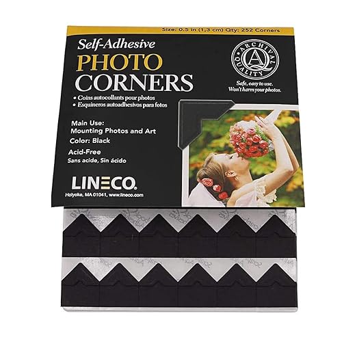 Lineco Self-Adhesive Photo Corners, Archival Quality Acid-Free Pressure Sensitive, 0.5 Inch, Useful for Scrapbooking Mounting on Mat Boards DIY (Pack of 252) Black
