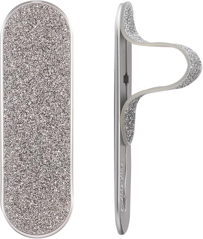 Momostick Flatstick, Cell Phone Finger Grip Strap Holder for Hand, Cell Phone Stand, New Slim Finger Loop Selfie Grip Compatible with Most Smartphones - Glitter Silver
