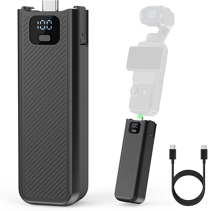 YONHUIZI Battery Handle with Digital Display Compatible with DJI Osmo Pocket 3 Creator Combo, Battery Grip for Xtra Muse 5000mAh 22.5W Fast Charging Power Supply Accessories, Reserved 1/4" Thread
