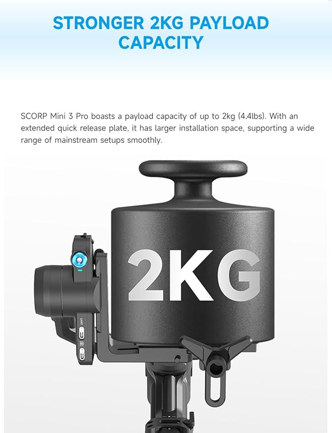 FeiyuTech SCORP Mini 3 Pro Camera Gimbal Stabilizer with AI Tracking, 2KG Payload, Detachable Remote Handle, 3-Axis All in One Handheld Gimbal for Sony/Canon/Nikon/Panasonic/Gopro/Smartphone