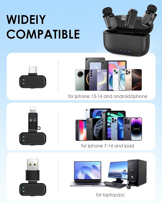 PoP voice Mini Wireless Lavalier Microphone for iPhone 17 16 15 & Android，Noise Cancellation，48KHz 16-Bit,24H Battery Life with Charging Case for Video Recording Podcast, Tiktok, Vlogging