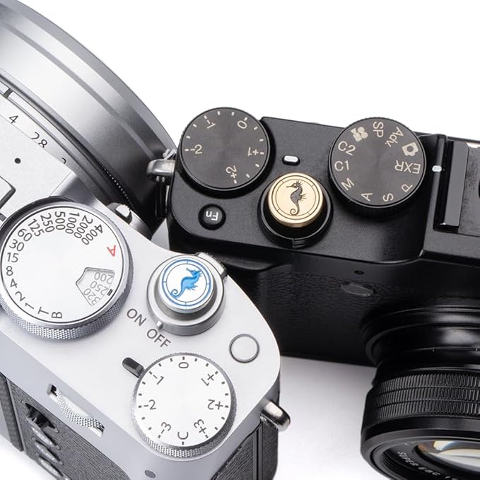 Hippocampus japonicus Soft Release Button - Red - fits Any Standard Threaded Release - Fujifilm X100V, X100F, X100T, Xpro3 & Xpro2, X-T3, X-T2, X-E3, X-E2s, X-E2, X-T30, X-T20 (Silver and Brass)