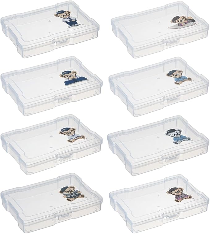 Party Club of America Photo Storage Box 4" x 6" Cases With Handle - 16 Inner Keeper (Clear-School style pattern)
