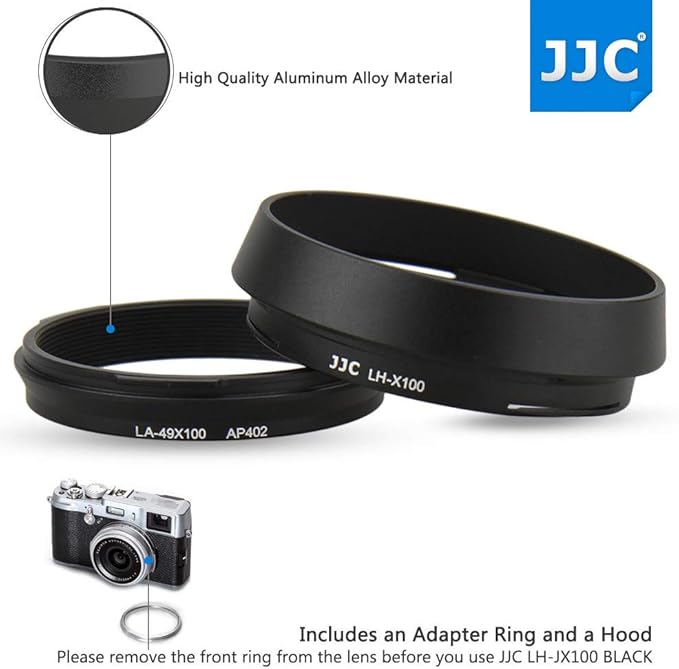 JJC Metal Lens Hood Shade Protector with 49mm Filter Adapter Ring for Fujifilm X100VI X100V X100F X100T X100S X100 X70 Replaces Fujifilm LH-X100 Lens Hood & AR-X100 Filter Adapter Ring/Black