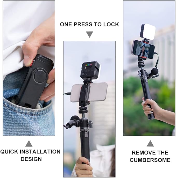 NUOBESTY Cell Phone Tripod Mount with Dual Cold Shoe Holders Rotating Smartphone Clip Adapter for Vlogging and Video Recording Pitch Angle Phone Monitor Mount