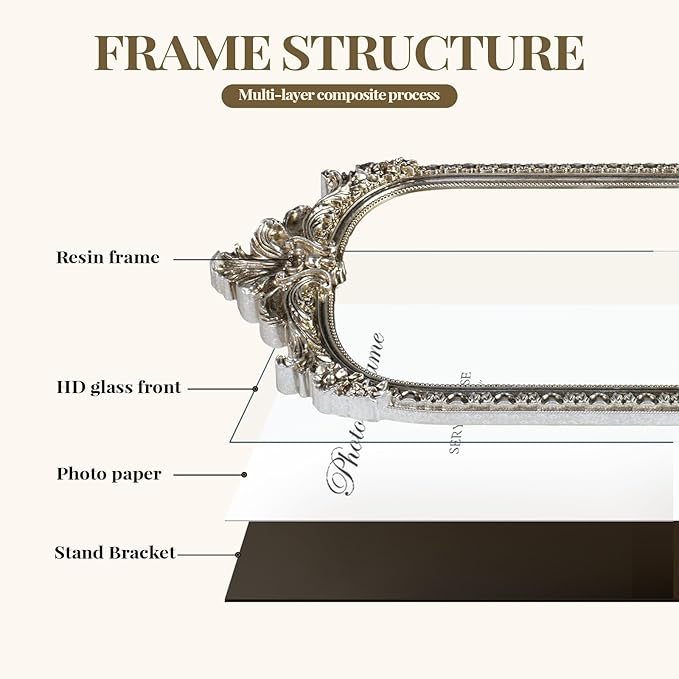 Cuspin Vintage Silver Picture Frame 5x7, Ornate Resin Arched Photo Frame with Plexiglass Front for Tabletop or Wall Display, Antique Home & Wedding Decor