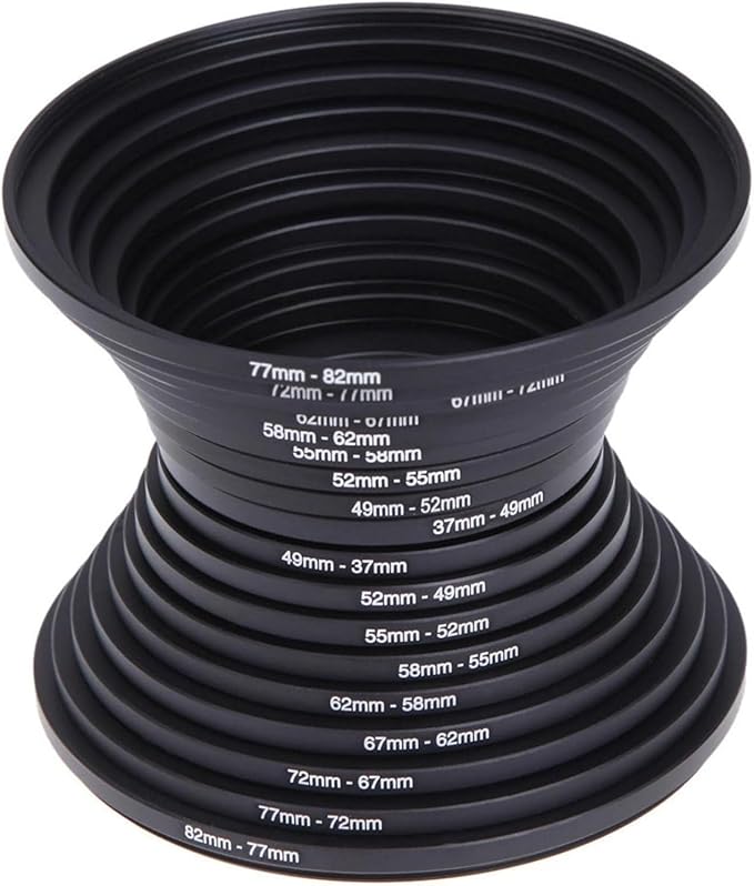 Step Up Rings 18Pcs Metal Filter Ring Adapter Set - 9pcs Step Up + 9pcs Step Down Rings (37-82mm), Compatible with Digital SLR Cameras