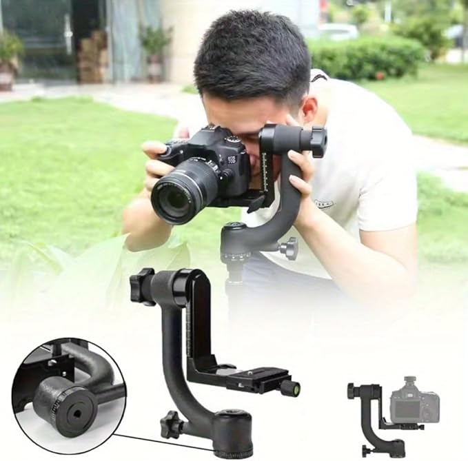 Aluminum Alloy Gimbal Tripod Head with 1/4" Quick Release Plate - 360° Rotating Ball Head, Smooth Pan & Tilt for DSLR, Live Streaming, Bird Watching, Outdoor Shooting Stabilizer, Camera Stabilizer