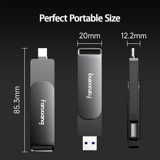 fanxiang 512GB Fast External SSD Flash Drive Up to 2000MB/s USB3.2 Gen2, 2-in-1 Dual USB A +Type-C Drive, USB Memory Stick Solid State Thumb Drive for iPhone 15/16/Android/Windows/MacPC/Laptops