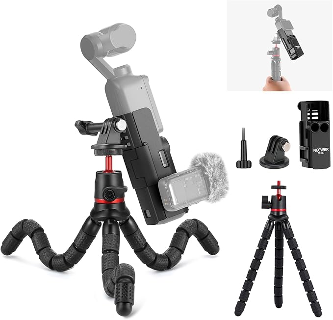 NEEWER Basics Tripod & Extension Adapter Compatible with DJI Osmo Pocket 3, 4 in 1 Mountaineering Kit, Mini Flexible Tripod/Expansion Cage Frame/Mount Adapter for Vlogging, GP-66