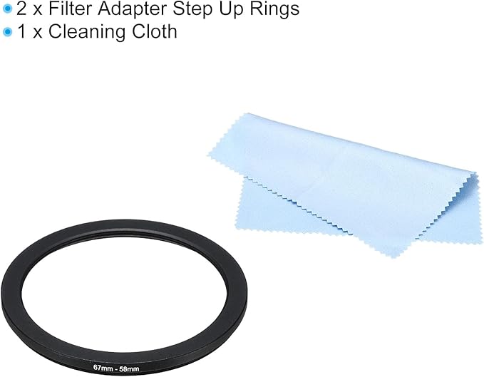 PATIKIL 67mm-58mm Metal Step Down Ring with Cleaning Cloth, 2 Pack Camera Lens Filter Adapter Ring Aluminum Filter Adapter Ring for Camera Lenses Hood, Black