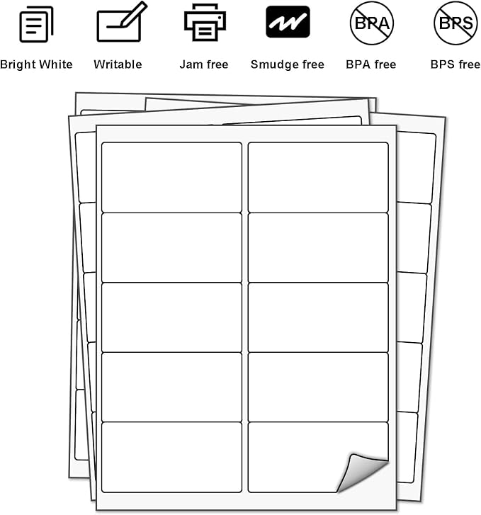 LabelMore 10 up Labels 2'' x 4" Shipping Address Labels for Laser and Inkjet Printers (10000 Sheets, 100000 Labels)