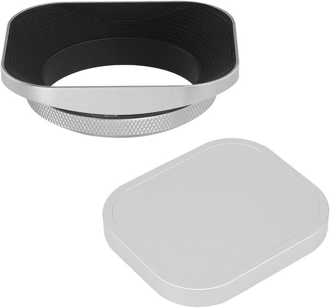 Haoge LH-EW2 49mm Square Metal Screw-in Lens Hood with Cap for 49mm Canon Nikon Sony Leica Voigtlander Nikkor Panasonic Pentax Contax Olympus Lens and Other Lens with 49mm Filter Thread Silver