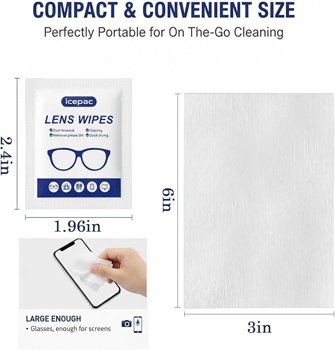 Lens Cleaning Wipes – 220 PCS Eyeglass Cleaner Wipes, Individually Wrapped, Streak-Free & Fast-Drying for Glasses, Sunglasses, Camera Lenses, Phone & Laptop Screens