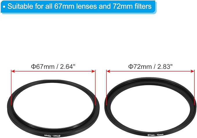 PATIKIL 67mm-72mm Metal Step Up Ring with Cleaning Cloth, 2 Pack Camera Lens Filter Adapter Ring Aluminum Filter Adapter Ring for Camera Lenses Hood, Black
