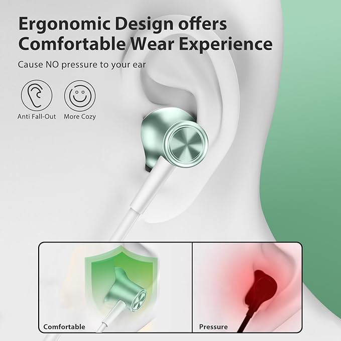 Jiunai USB C Earbuds for iPhone 17 16 15 in Ear Wired Headphones with USB C Plug Magnetic Stereo Volume Control Corded Type C Earphones for Samsung Galaxy S26 S25 S24 Ultra Pixel 10 for iPad Green