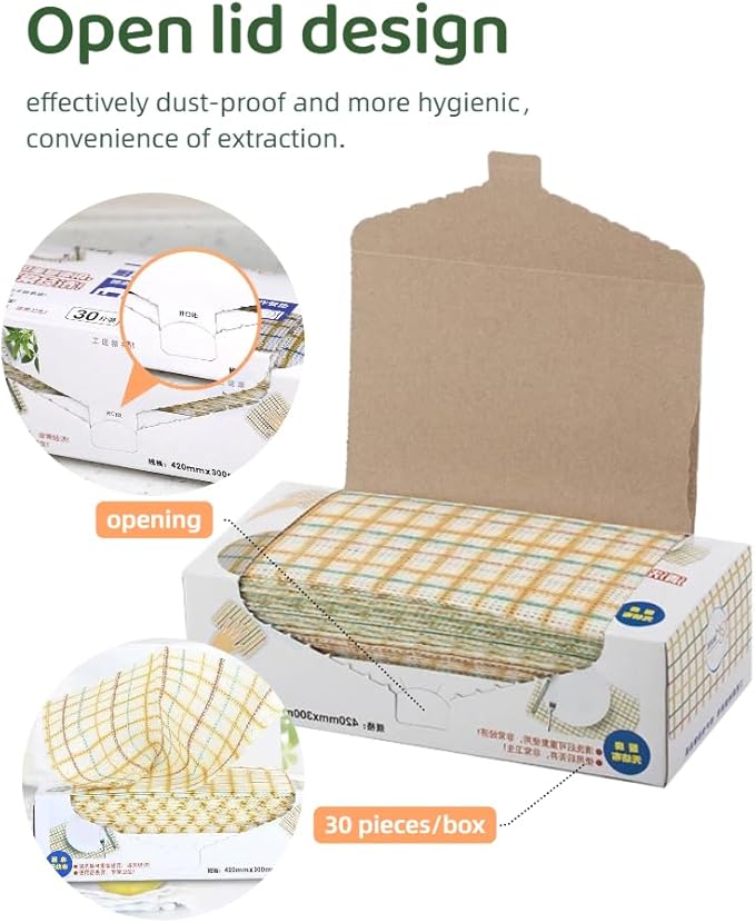 Grid-Pattern Lazy Cleaning Cloths - Extra Large, Reusable & Absorbent Kitchen Rags for Dishes, Countertops, as Placemats - 30 Sheets(16.54"*11.81")
