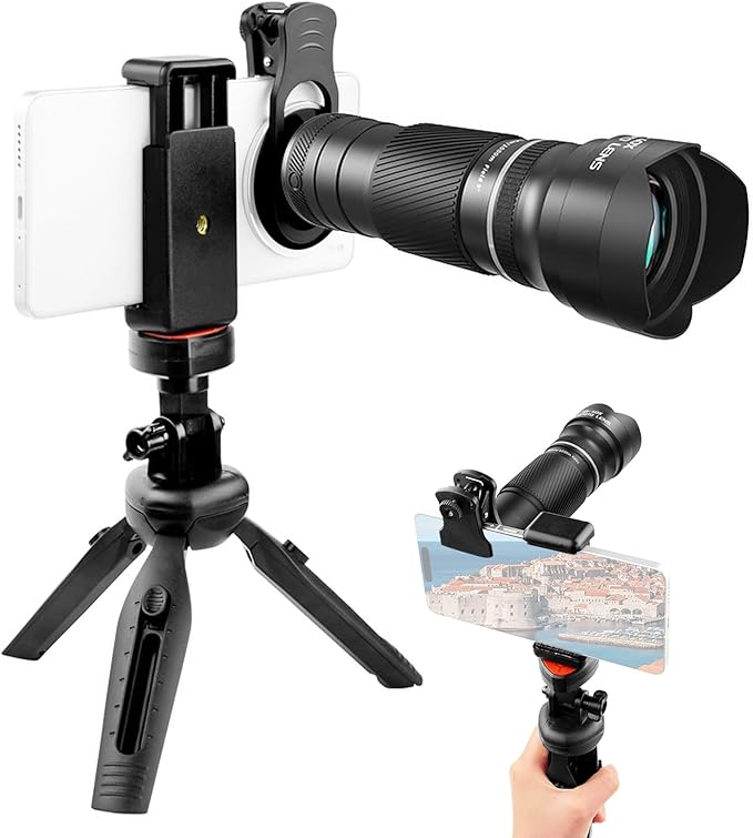 Andoer 40X Zoom Lens with Tripod Phone Telephoto Lens Phone Telescope Phone Camera Lens for Hiking Camping Wildlife Observation Moon Sports Game Concert Watching