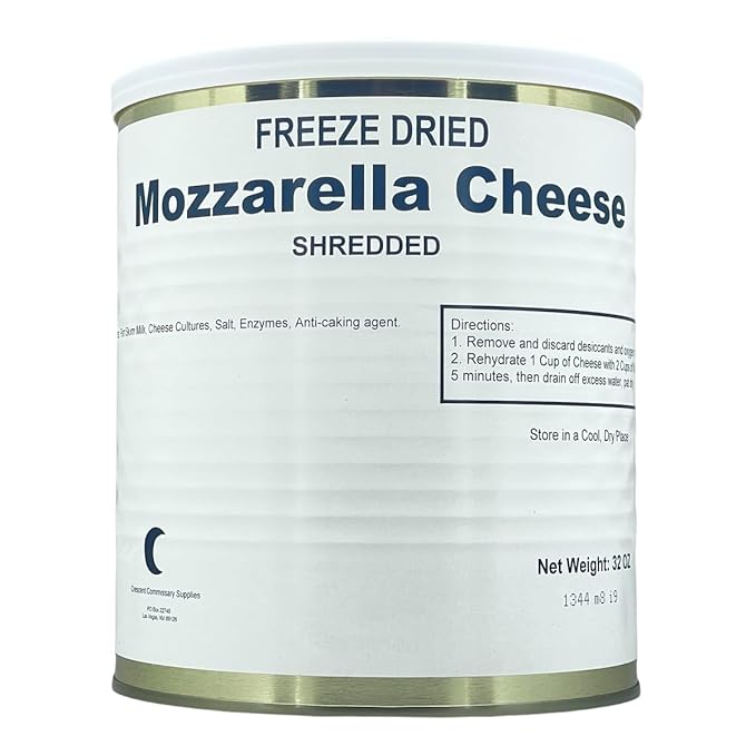 Military Surplus Freeze Dried Shredded Mozzarella Cheese – #10 Can – 32 oz – 25+ Year Shelf Life – Emergency Survival Food – Long-Term Storage – High Calcium – Ready to Use – Made in USA Pack of 1
