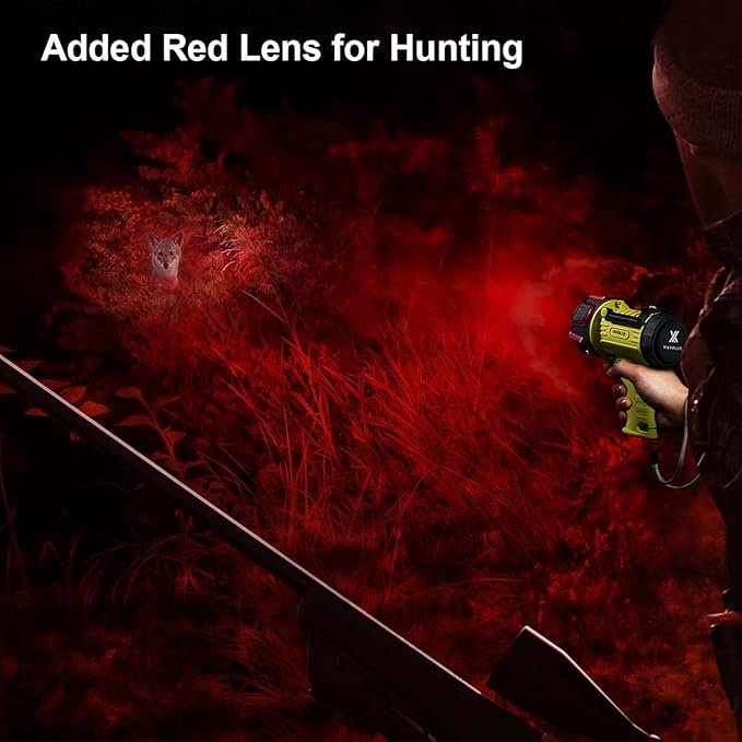 YIERBLUE Rechargeable Spotlight with 90,000 High Lumen LED, IP67 Waterproof Handheld Flashlight Searchlight with Detachable Red Light Filter