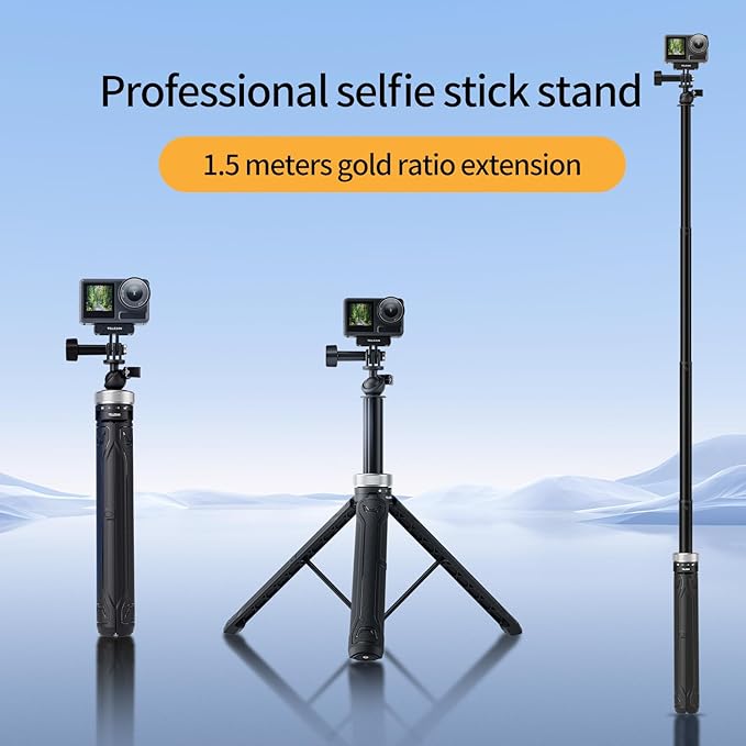TELESIN 59in Long Selfie Stick Tripod for GoPro,360 Ball Joint Extension Pole Monopod Handle Grip for Go Pro Max Hero 13 12 11 10 9 Insta360 X5 X4 Ace Pro DJI OSMO Namo 360 Action 6 5 Pro 4 3 Pocket 3