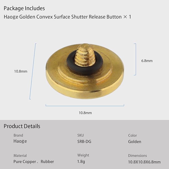 Haoge Metal Shutter Release Button for Fujifilm XE1 X-E2 X-E2S X-E3 XE5 X-T4 X-T3 X-T30 X-T20 X-Pro3 X-Pro2 X100V X100T X100S X100F Camera Accessories Convex Surface Golden