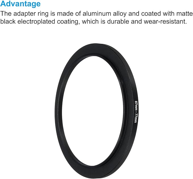 PATIKIL 67mm-77mm Metal Step Up Ring with Cleaning Cloth, 2 Pack Camera Lens Filter Adapter Ring Aluminum Filter Adapter Ring for Camera Lenses Hood, Black