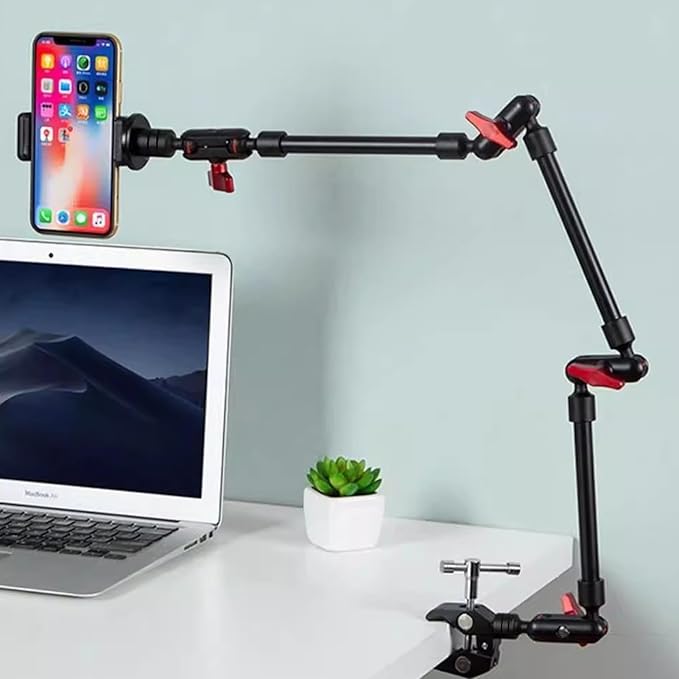 Zunate 22in Magic Arm with Clamp, 360° Adjustable Super Clamp Camera Mount, Long Articulating Arm with Phone Holder, 1/4in 3/8in Thread for Monitor, Microphone, DSLR