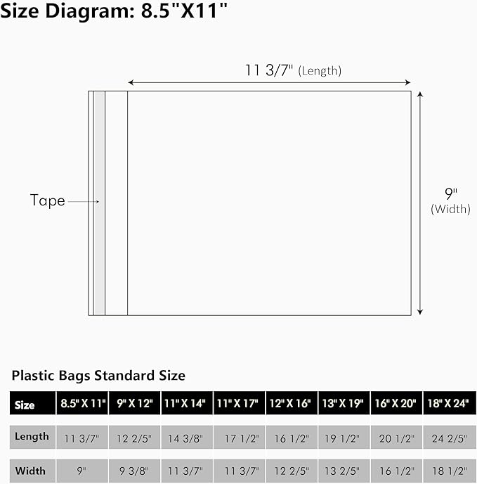 50 Pack Acid-Free Crystal Clear Sleeves Storage Bags for 8.5x11 Art Prints/Pictures/Photos/Framing Mat Mattes (Bag Size: 9"x11 3/7")