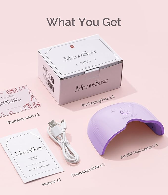 MelodySusie Mini Cordless UV Nail Lamp, P-ART06G Rechargeable Portable LED UV Light with Smart Sensor, 4-Finger Curing for All Soft Gels, Especially Half-Cured Gel, Base Coat & Top Coat, Purple