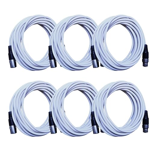 Seismic Audio - SAXLX-25White-6Pack - 6 Pack of White 25 Foot XLR Microphone Cables - 25' Mic Cable Cords