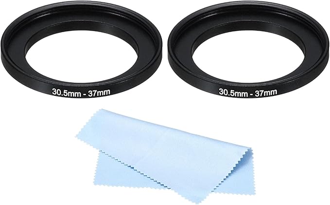 PATIKIL 30.5mm-37mm Metal Step Up Ring with Cleaning Cloth, 2 Pack Camera Lens Filter Adapter Ring Aluminum Filter Adapter Ring for Camera Lenses Hood, Black