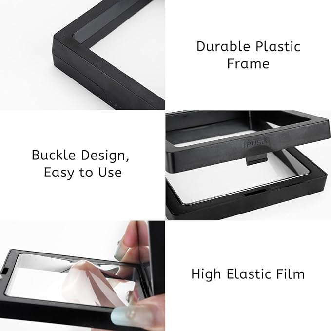 12PCS 3D Floating Frame Case with Stands, Challenge Coin Display Stand Holder, Gift Packing Frame Showcase for Earrings, Jewelry, Medallions, Specimens, 3.54x3.54 Inch (Black)