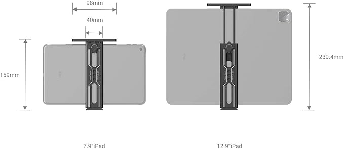 SMALLRIG Metal Holder for iPad Tripod Mount Adapter with 2 Cold Shoe, 1/4" Screw, w/Plate for Acra Swiss Standard, for iPad mini Air Pro Surface Pro (7.9” to 12.9”), Universal Tablet Clamp