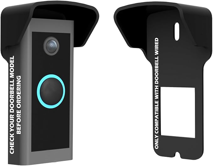 No Drill Rain Cover for Video Doorbell Wired (Model 5AT3T5) Hood Anti-Glare Shield Weather Protector Rain Protection No-Drill Weatherproof Snow Sun Shade Made in UK