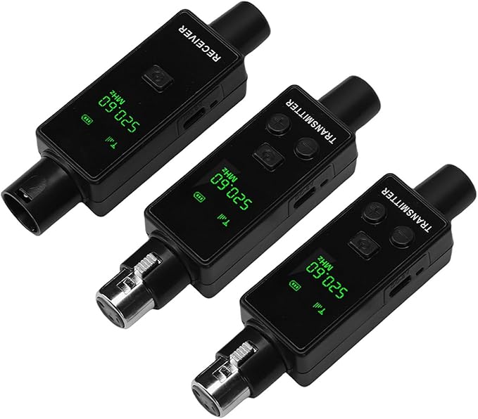 Bewinner 2.4GHz Wireless Microphone System, XLR Transmitter & Receiver, 24Bit/48kHz, Plug & Play Wireless Mic Adapter for Camera, PA, Mixer, Studio, Live Streaming (1 for 2)