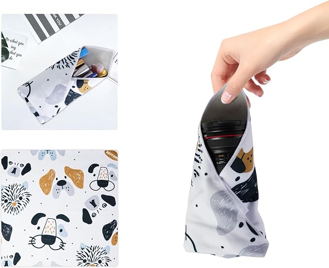 BEIYANG Camera Protective Wrap, Lens Protector Wrapper,13.8x13.8 Inch Magic Self-Adhesive Cloth for Camera/Lens/Phone/DSLR/Laptop/Accessories, Anti Scratch White Pattern Wrap Storage Pouch