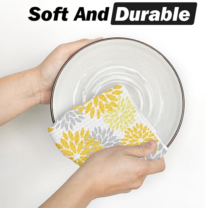 Artoid Mode Yellow Dahlia Floral Kitchen Towels Dish Towels, 18x26 Inch Quick Dry Microfiber Cloth Hand Towels for Kitchen Drying Set of 2