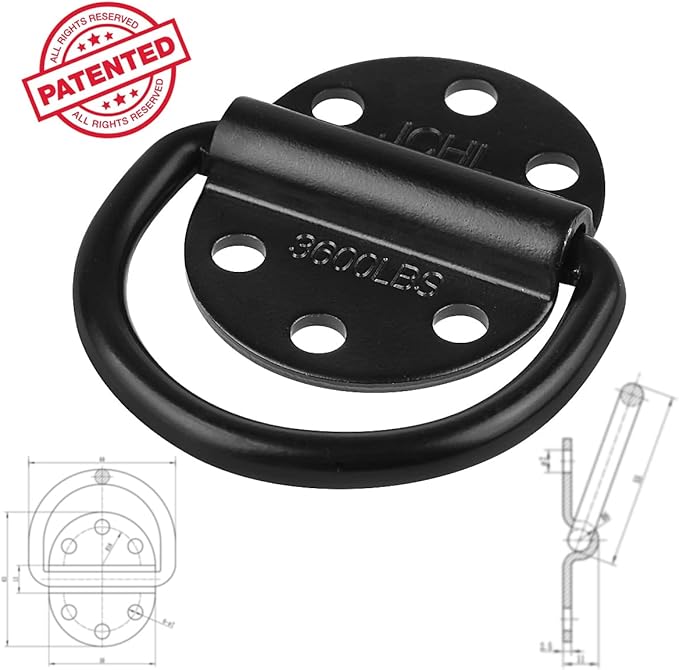 D-Rings Tie Downs Anchors Heavy Duty Steel 3600 Pound Capacity Lashing Rings for Loads on Trailers Trucks RV Campers Vans ATV SUV Boats Tie Down Ring with Screws&Bolts (6-Packs)