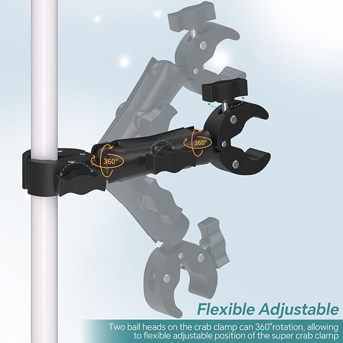 Super Double Clamp Mount Umbrella Camera Pole Clamp Holder,360° Magic Socket Arm Ball Head for Umbrella Chair Clip, Photo Studio Light Stand,Photo Boom Stand,Cross Bar,Stroller,Flag Holder Mount
